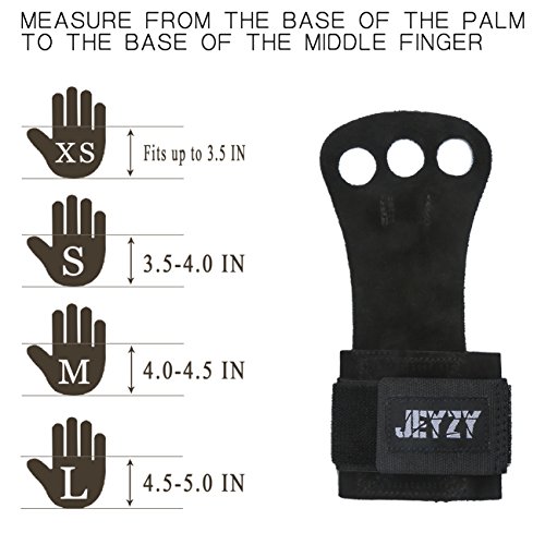 Jeyzy Leather Gymnastics Grips 3 Hole Hand Grips with Wrist Support Palm Protection for pullups