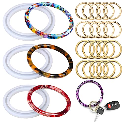 Palksky Wristlet Keychains Molds, Key Ring Bracelet Molds for Epoxy Resin Molds Casting, Silicone Mold for Car Key Chain Bracelets Wristlet Wallet with 10pcs Key Chains and 10pcs Key Rings