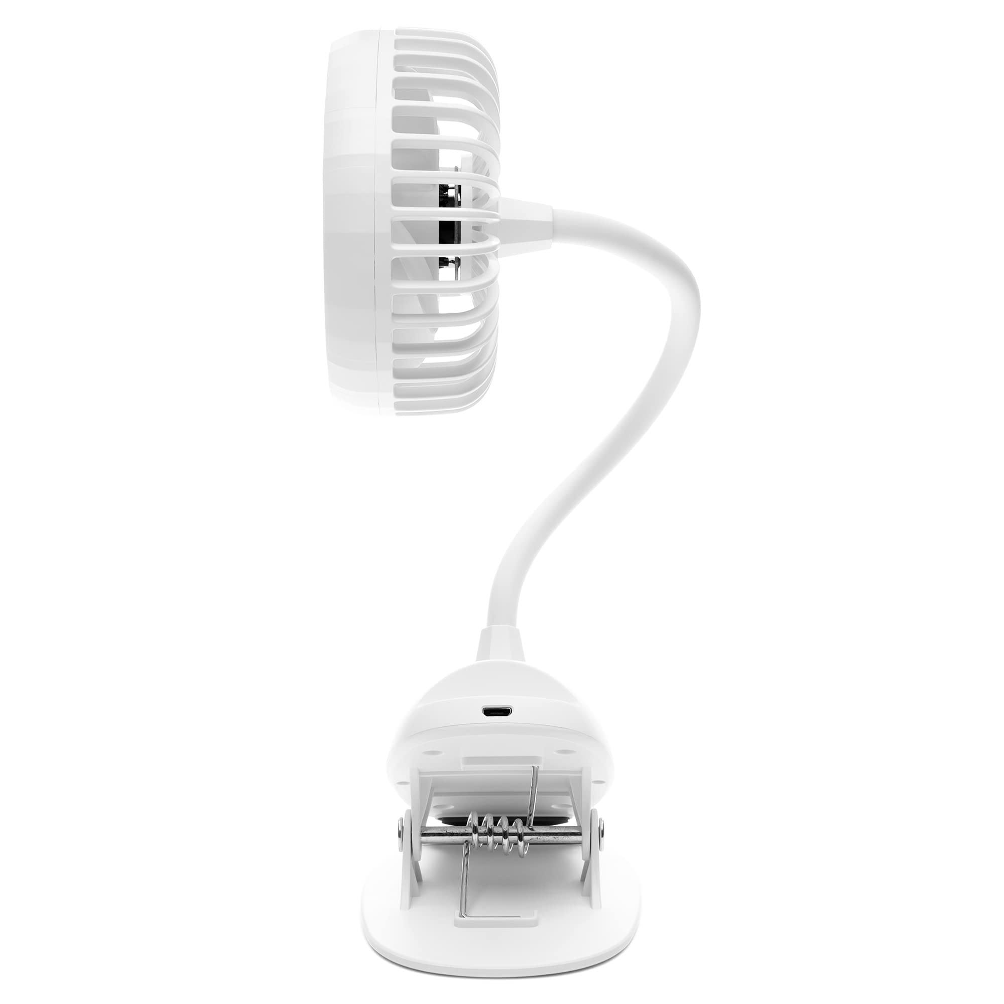 O2COOL Rechargeable USB Battery Clip Fan 5 Inch Adjustable Fan with 3 Speeds, Adjustable Neck, Long Gooseneck, Powerful Clip for Desk, Stroller, and Travel