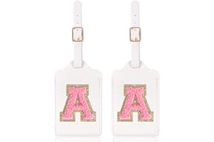 XSUIOY 2 Pack Personalized Initial Luggage Tags for Suitcases with Chenille Letter, Cute Letter Luggage Tags,Monogrammed Luggage Tags for Baggage Bag Travel Gifts for Women Kids Teens(White_A)