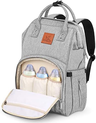 Diaper Backpack Waterproof Multi-Functional Portable Maternity Nappy Bag for Mom Dad with USB Charging Port,Widen Shoulder Straps and Insulated Pockets, Stylish and Large Capacity,Gray
