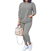 HBQ Women Two Piece Outfits Casual Long Sleeve Sweatsuits Jogger Tracksuits Lounge Sets With Pockets