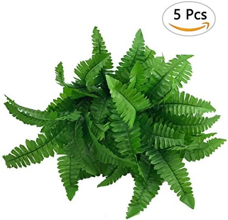 Oopsu 5 Bunches Fake Faux Artificial Boston Ferns Plants Greenery Bushes for Indoor Outside Home Garden Office Verandah Wedding Decor