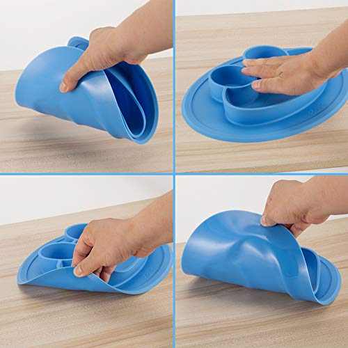 Baifuifu Baby Placemat Frog Round Silicone Suction Feeding Plate for Children,Toddlers, Babies Highchair Feeding Tray Table, Restaurant with Built in Plates and Bowl