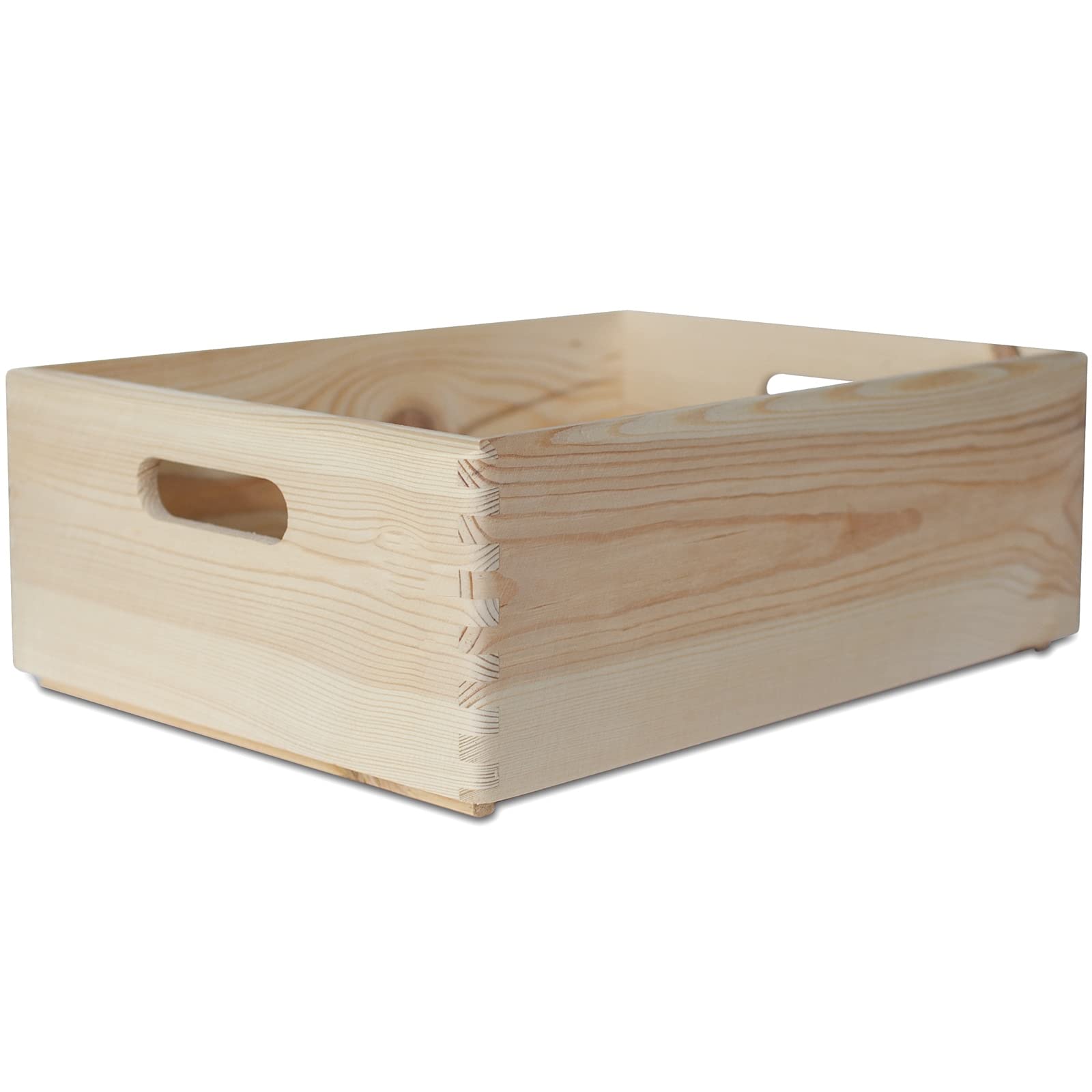 Creative Deco XL Wooden Crate with Handles | 40 x 30 x 14 cm (+/- 1 cm) | Plain Unpainted Easter Storage Box | Natural Wood | Gift Box Wooden Crates for Kitchen Home Storage Documents