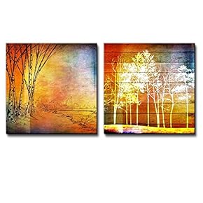 Sketch of a Forest Along with an Illustration of Trees Over Colorful Wooden Panels - Canvas Art Home Art - 12x12 inches