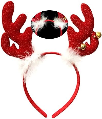 Festivous Wishel Reindeer Antlers Headband Christmas and Easter Party Headbands (Red Glitter)