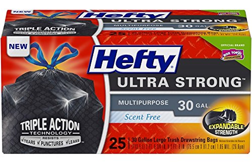 HEFTY ULTRA STRONG LARGE TRASH BAGS (MULTIPURPOSE, SCENT FREE, DRAWSTRING, 30 GALLON, 25 COUNT)