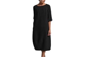 COZIRLY Women's Cotton Linen Dress Plus Size Summer Baggy Shirt Dress Casual Loose Solid Color Kaftan Long Dress 2023 Fashion