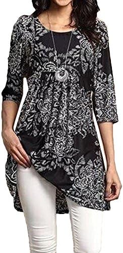 Juqilu Ladies Blouse Shirt Casual Loose Floral Printed Round Neck Jersey Tunic Womens Tops Dress