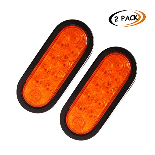 CZC AUTO 6” LED Waterproof Oval Amber Trailer Lights Rear Stop Turn Signal Parking Tail Brake Lights for Boat Trailer Truck RV (2Pack, Amber)