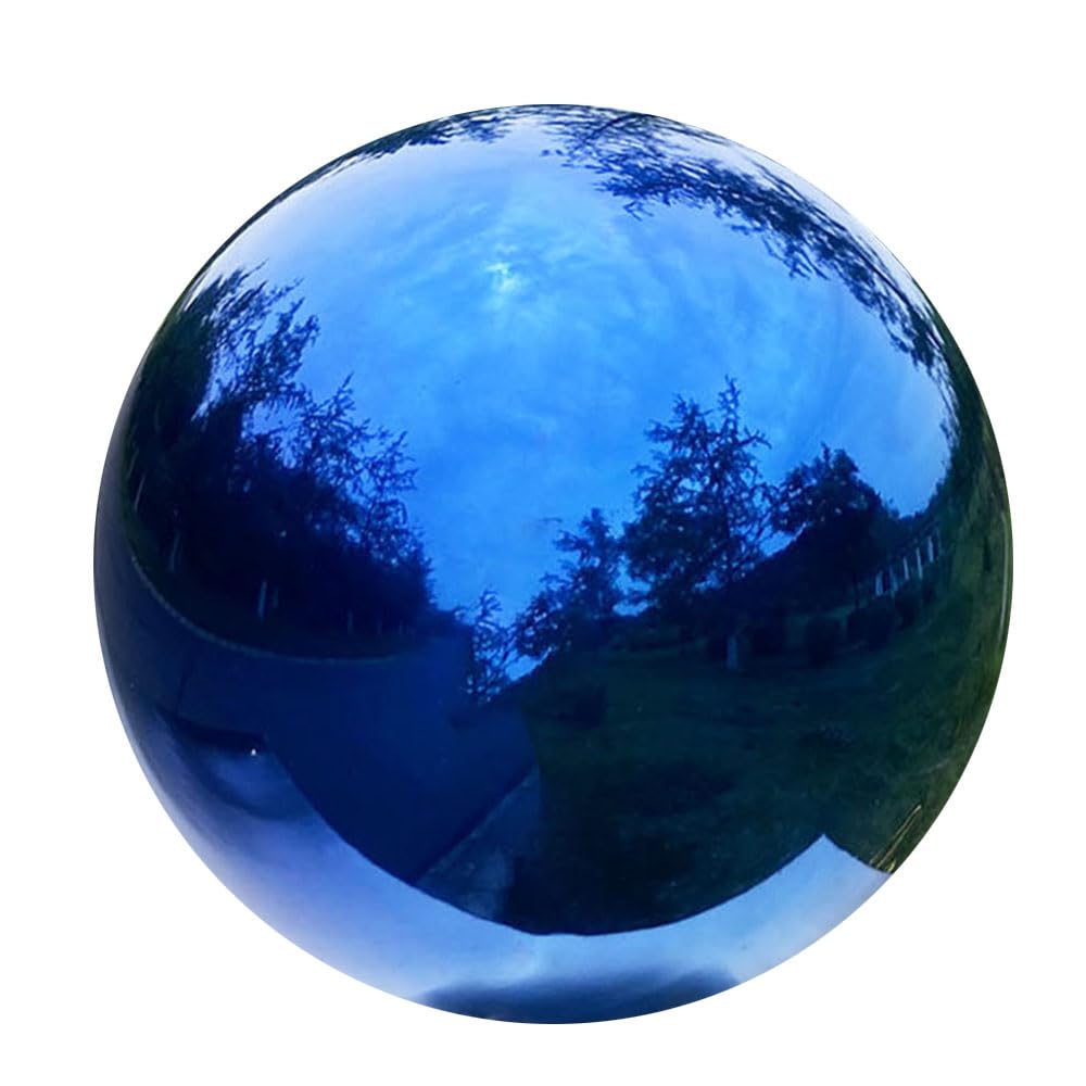 Photo 1 of ***DENTED*** Missmore 8 Inch Gazing Globe Mirror Ball in Blue Stainless Steel, Polished Hollow Reflective Garden Sphere for Home Garden