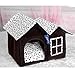 Petforu Dog House, Soft Plush Luxury British Style Pet Puppy Dog Cat Villa House Bed Cage Nest with PP Cotton Mat Folding Collapsible Removable Details-Black