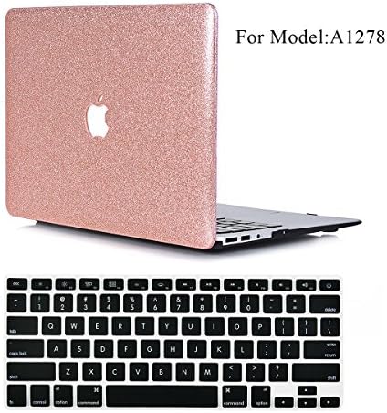 Macbook Pro 13 inch Case, VTOSEN 2 in 1 Bundle Bling Glitter PC Hard Shell Cover Case with Keyboard Cover for Macbook Pro 13.3 inch with CD-ROM (Non-Retina)(Model:A1278) - Rose Gold