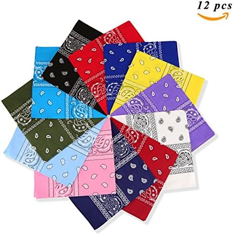 Ecseo Paisley Bandanas for Men and Women, 100% Cotton Cowboy Headband and Wristband in Bulk - 12 Pack