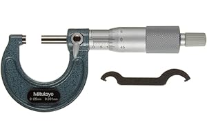 Mitutoyo 103-129 Outside Micrometer, Baked-enamel Finish, Ratchet Stop, 0-25mm Range, 0.001mm Graduation, +/-0.002mm Accuracy