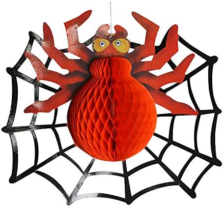 Spider Halloween Decorations. Giant Honeycomb paper hanging Decoration. Perfect for any Halloween Display, Kids party or Trick or Treating display. Spooky and fun for young children (Spider in Web)