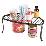 mDesign Decorative Metal Wire Corner Shelf - 2 Tier Raised Storage Organizer for Kitchen Cabinet, Pantry Shelves, Countertop - Durable Steel - Bronze