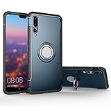 Orzero TPU + PC Hybrid Dual Layer Case Compatible for Huawei P20 Pro Full Body Heavy Duty Protection Absorption Anti-Scratch Durable Cover 360 Rotating Metal Ring (Adsorbed Iron Plate) -Navy