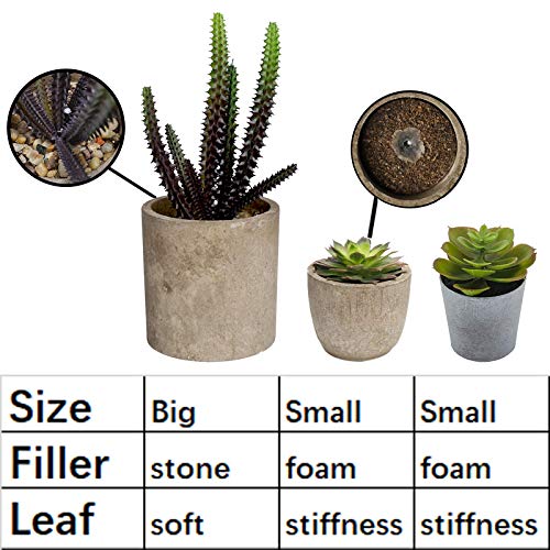 Hopewood Home Decor Small Fake Plant 3PCS Small Artificial Succulent Set Faux Potted Plant for Table Indoor Kitchen (6.2inch)