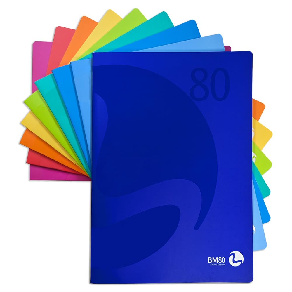 BM BeMore Color 80 0110592 Notebook A4 Ruled 10 mm Squares 1 cm Paper 80gsm Assorted Colours Pack of 12