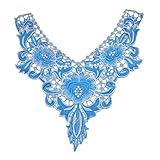 Qianle Romantic Lace Embroidery Flower Applique Neckline Collar Clothes DIY Patch,Blue