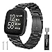 Compatible Fitbit Versa Bands, Kmasic Stainless Steel Metal Replacement Bracelet Starp Band for Fitbit Versa Sports Smart Watch Fitness, Black