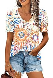 CATHY Womens Summer T-Shirt Short Puff Sleeve Tunic