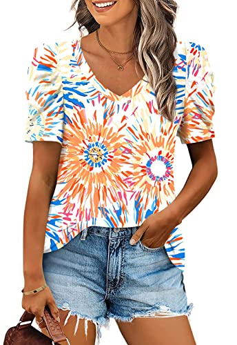 CATHY Womens Summer T-Shirt Short Puff Sleeve Tunic