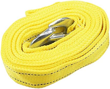 Towing Cable 5 Ton Dual Layer Emergency Use Thickened Nylon Car Traction Rope Strap Hooked Cable(Yellow)