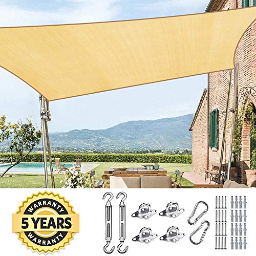 Quictent 185HDPE Rectangle Sun Shade Sail Outdoor Patio Lawn Garden Canopy Top Cover 98% UV-Bloc ...