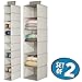 mDesign Fabric Over Rod Hanging Closet Storage Organizers, Includes a Wide 6-Shelf Sweater Organizer, and a Narrow 10-Shelf Shoe Rack - Chevron Zig Zag Print - Set of 2 - Taupe/Natural