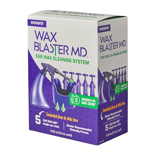 eosera® WAX BLASTER MD®- Ear Wax Cleaning System with 5-ct Single Use Vials - Complete Earwax Irrigation Kit for Stubborn and Routine Earwax Cleaning - Clinically Proven Results
