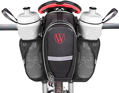 iGoods Bike Saddle Bag Bicycle Seat Pack with Taillight Loop,Water Bottle Holder-Waterproof Strap-on Cycling Rear Pack Under Seat Pouch-Mountain Road Mtb Bike Bicycle Bag Repair Tool Storage (Black1)