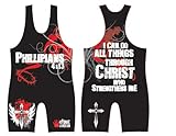 Philippians 4:13 Red/Black Wrestling Singlet: Youths and Mens sizes, by 4-Time (XS 76-95 lbs.)