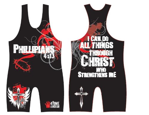 UPC 818481010285, Philippians 4:13 Red/Black Wrestling Singlet, by 4-Time, size M