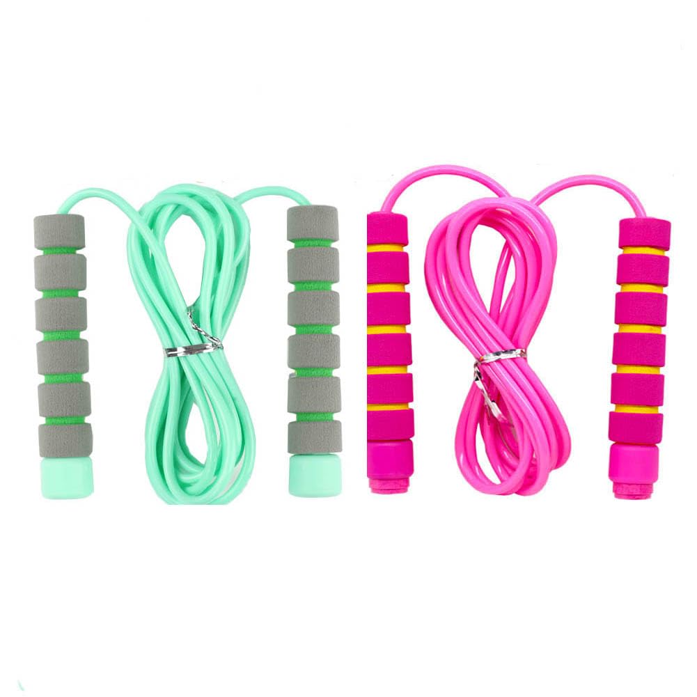 2 Pack Adjustable Soft Skipping Rope with Skin-Friendly Foam Handles for Kids, Children, Students and Adults, Fitness Jump Rope For Outdoor, Party Favor, Exercise Activity (pink+green)