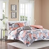 Intelligent Design Marie Comforter Set Full/Queen Size - Coral, Grey, Brushed Floral – 5 Piece Bed Sets – Ultra Soft Microfiber Teen Bedding For Girls Bedroom