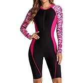 Mselyseshe Women Rash Guard Long Sleeve Shirts Boyleg One Piece Swimsuit Surfing Bathing Suit UPF 50 Front Zip Surf Wetsuit