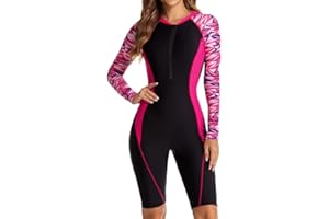 Mselyseshe Women Rash Guard Long Sleeve Shirts Boyleg One Piece Swimsuit Surfing Bathing Suit UPF 50 Front Zip Surf Wetsuit