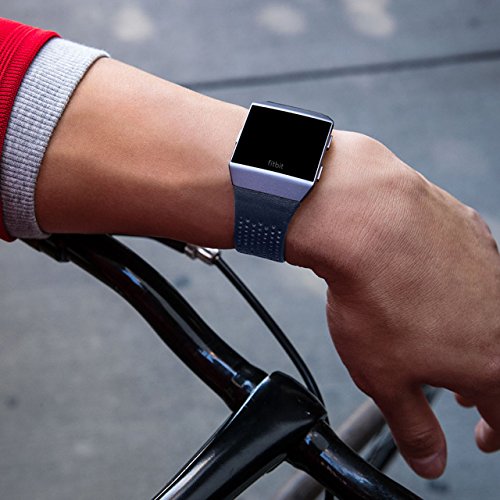 image for Fitbit Ionic Perforated Leather Accessory Band, Midnight Blue, Large
