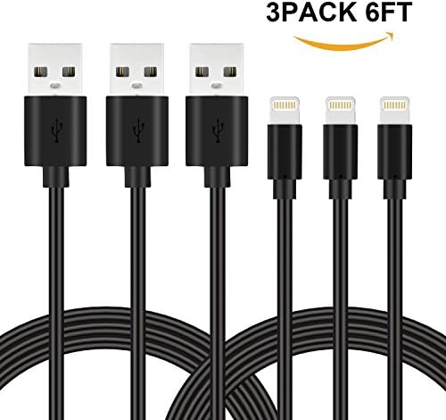 iPhone Charger Cable Novtech 3 Pack 6ft Heavy Duty USB Cable Charging Cord for Apple iPhone 7 7 Plus 6s 6s Plus 6 6 plus 5s 5c 5 iPad Air iPad mini iPod-Classic Black