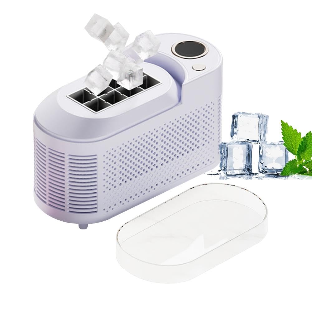 Travel Ice Maker with Car Adapter - Small Desktop Ice Cube Maker Portable Compact Automatic Cube Machine, Ready in 10-15 Mins 8 Cubes, for Outdoor/Camping Trips