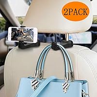 Car Headrest Hook with Phone Holder Normei 2 in 1 Auto Vehicle Back Seat Headrest Hanger Hooks for Purse Luggage Bags Cloth Grocery (2 Pack)