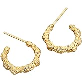 14K Gold Plated Post Stud Earrings Gold Lightweight Chunky Open Hoop Earrings for Women