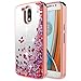 Moto G4 Case w/[Full Cover Tempered Glass Screen Protector], NageBee Glitter Liquid Quicksand Waterfall Flowing Sparkle Shiny Bling Girls Cute Case for Motorola Moto G 4th Gen - Electroplate Rose Gold