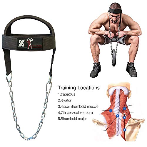 Neck Harness for Neck Fitness Exercise Extra-Heavy D-Rings and Steel Chain, Comfort Fit Neoprene, Excellent Saddle Stitching, Stronger Neck & Traps Adjustable (Black, Standard)