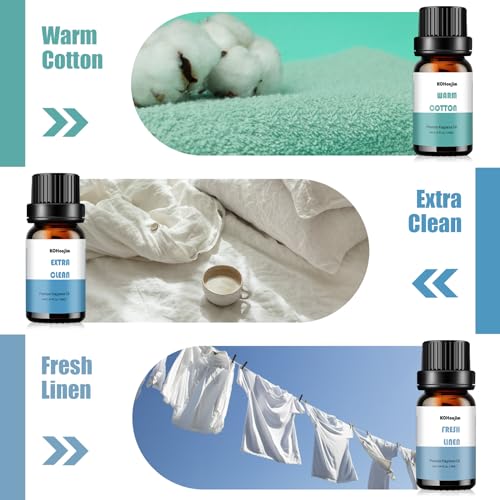 Fragrance Oil Clean Set, Clean Scents Essential Oils for Diffuser Aromatherapy Oils Gift Set 6x10ml - Eucalyptus Peppermint, Fresh Linen, Pure Soap, Warm Cotton, Extra Clean, Soft Powder Scented Oils