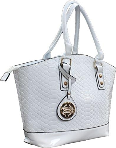 Femina Reptile Texture Bucket Tote with Key Fob (White) with a NutriChart