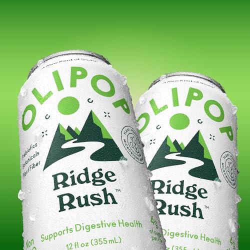 OLIPOP PREBIOTIC SODA POP, RIDGE RUSH, PANTRY PACK PACKED WITH PREBIOTICS, FIBER, AND BOTANICALS, GLUTEN FREE, GMO FREE, 12OZ (12-CANS)